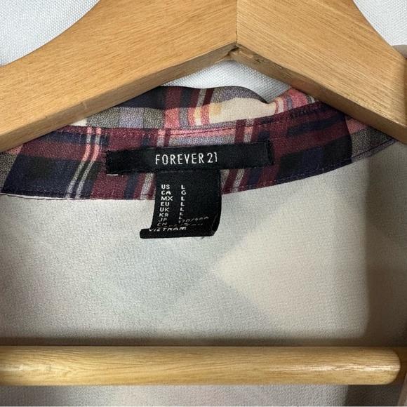Forever 21 Pink & Purple Plaid Long Sleeve Button Down L - Picture 4 of 4